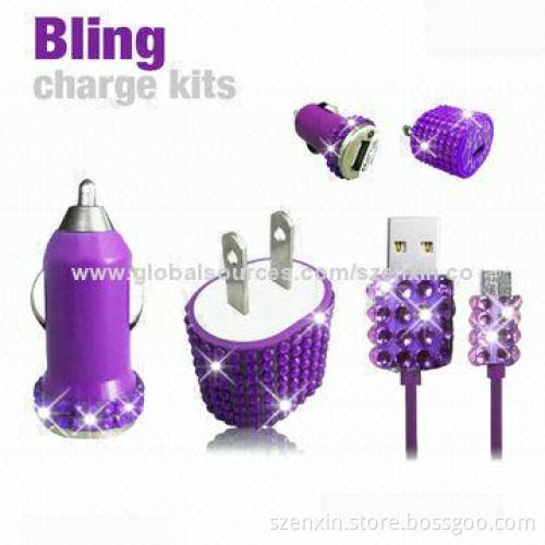 3-in-1 Bling Charge Kits for iPhone 5, Various Designs and Colors are Available